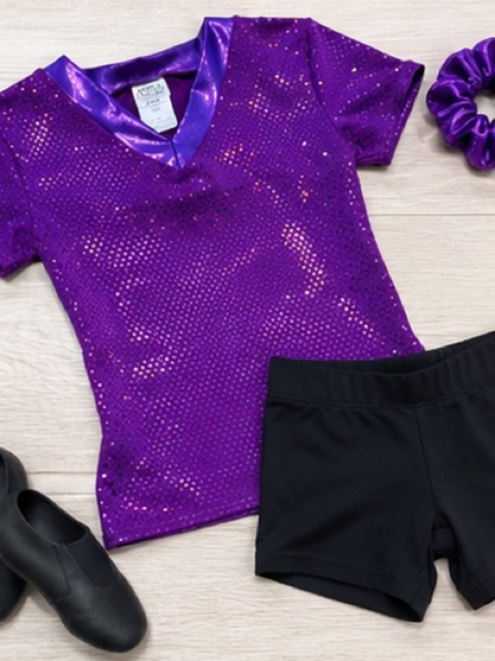 Girls Purple Metallic Dance Costume Top | Gymnastics Cheer Skate Child Medium